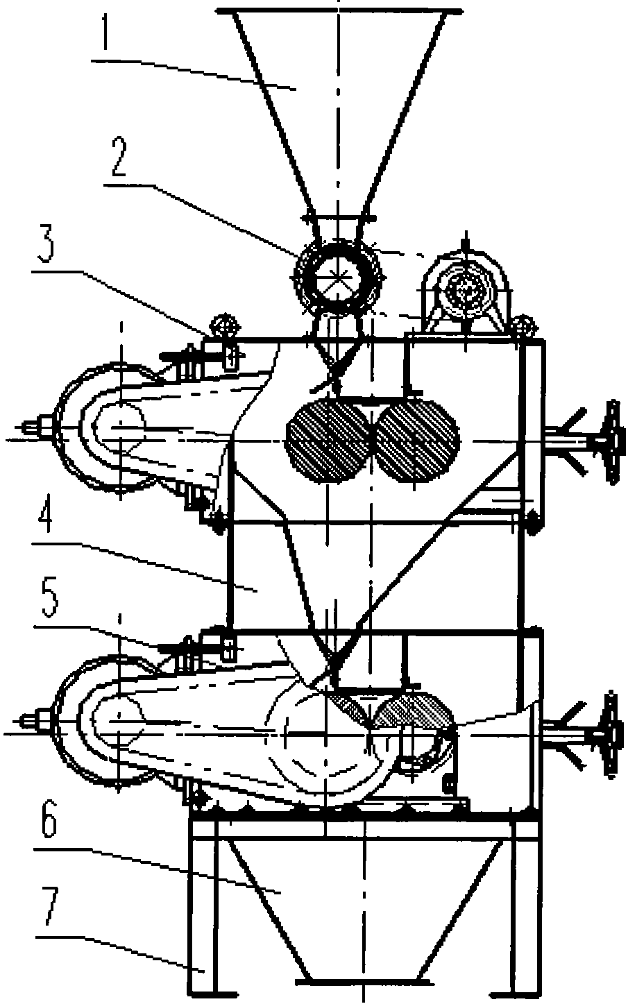 Double-layer roll crusher device