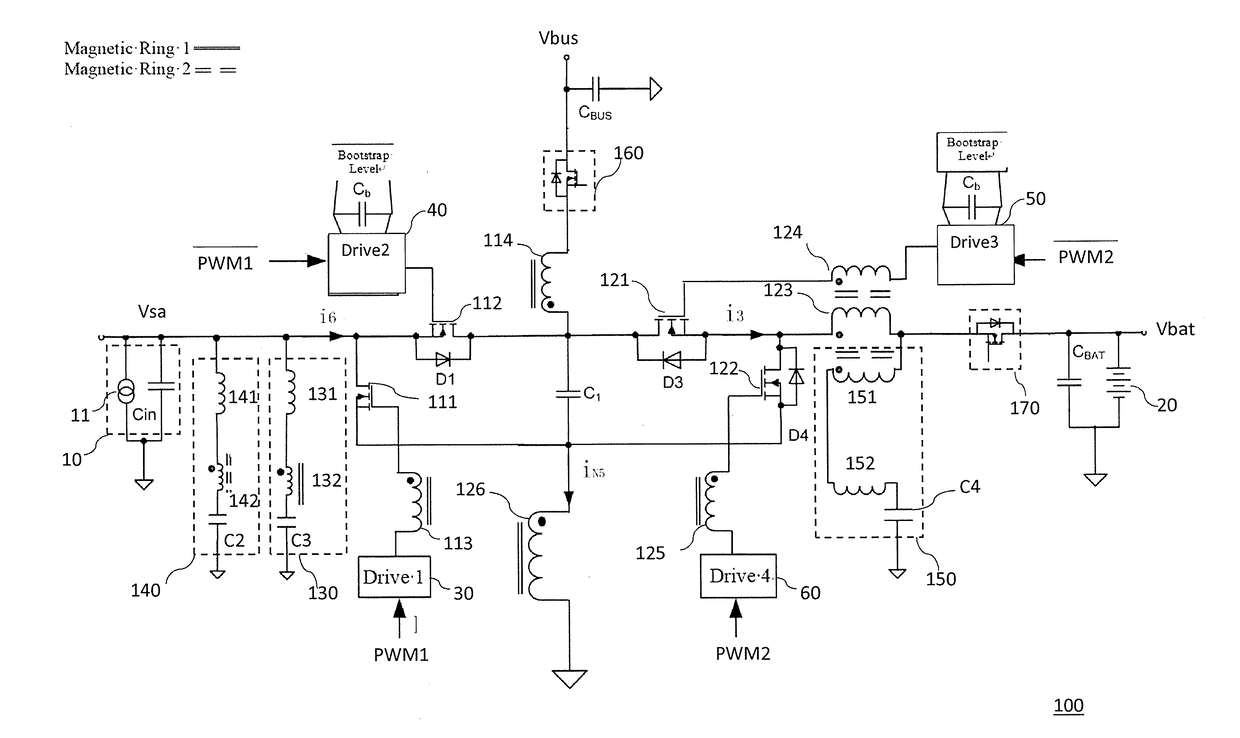 Three-port convertor having integrated magnetic and zero-port current ripple