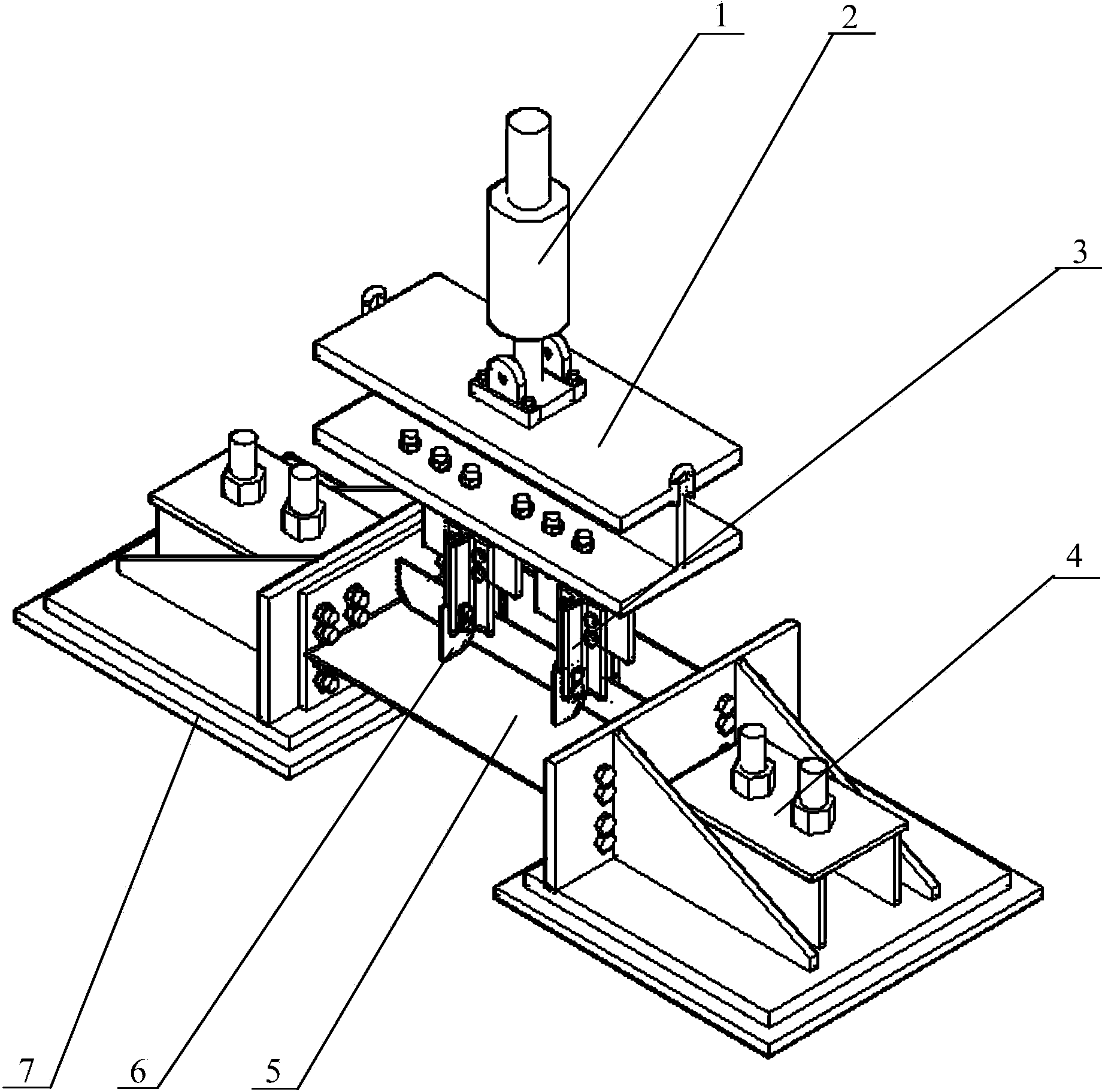 Outer-of-face deformation fatigue test loading device for web gap at position of steel bridge horizontal gusset plates