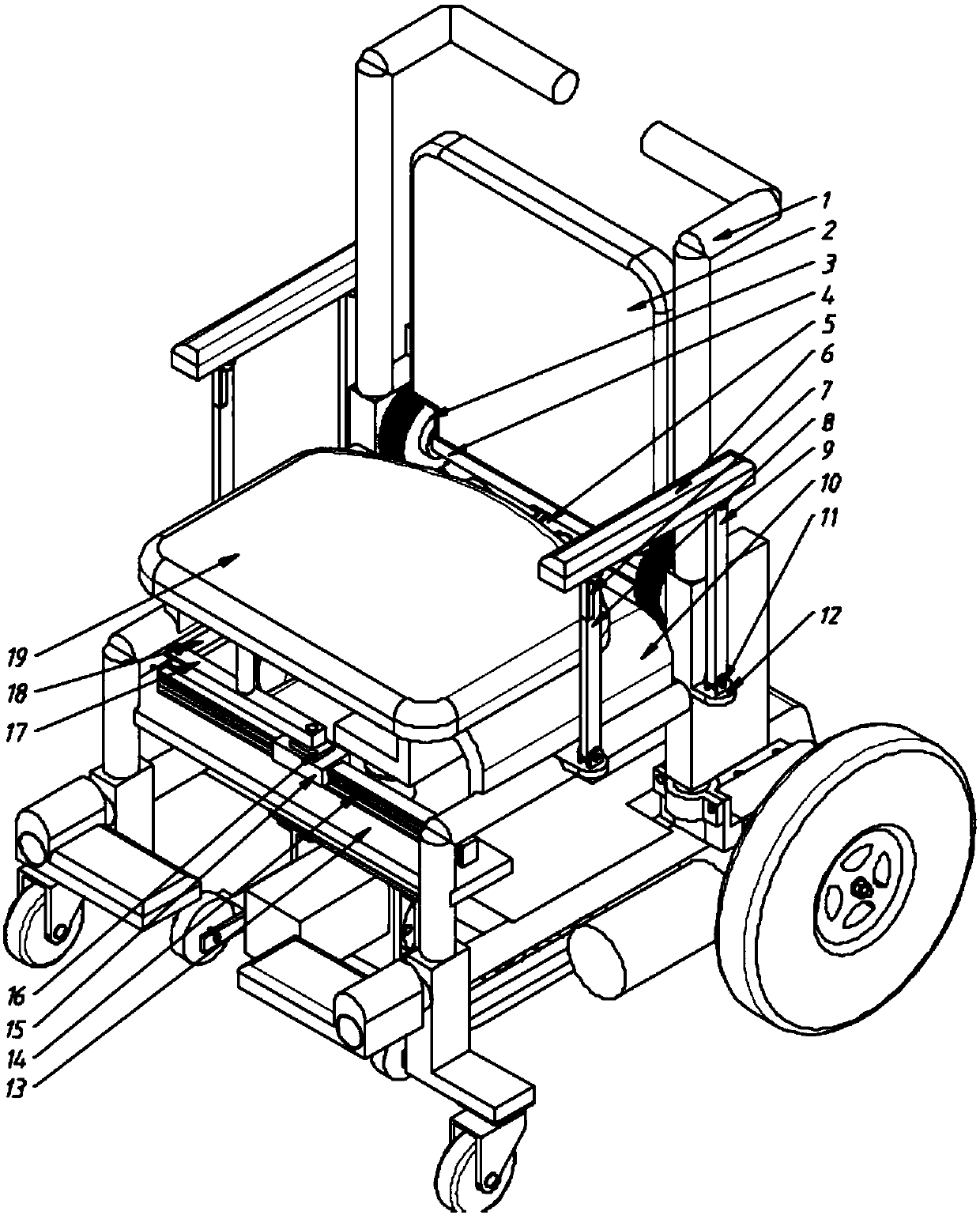 Electric wheelchair having functions of assisting going to and going out of beds and crossing over obstacles