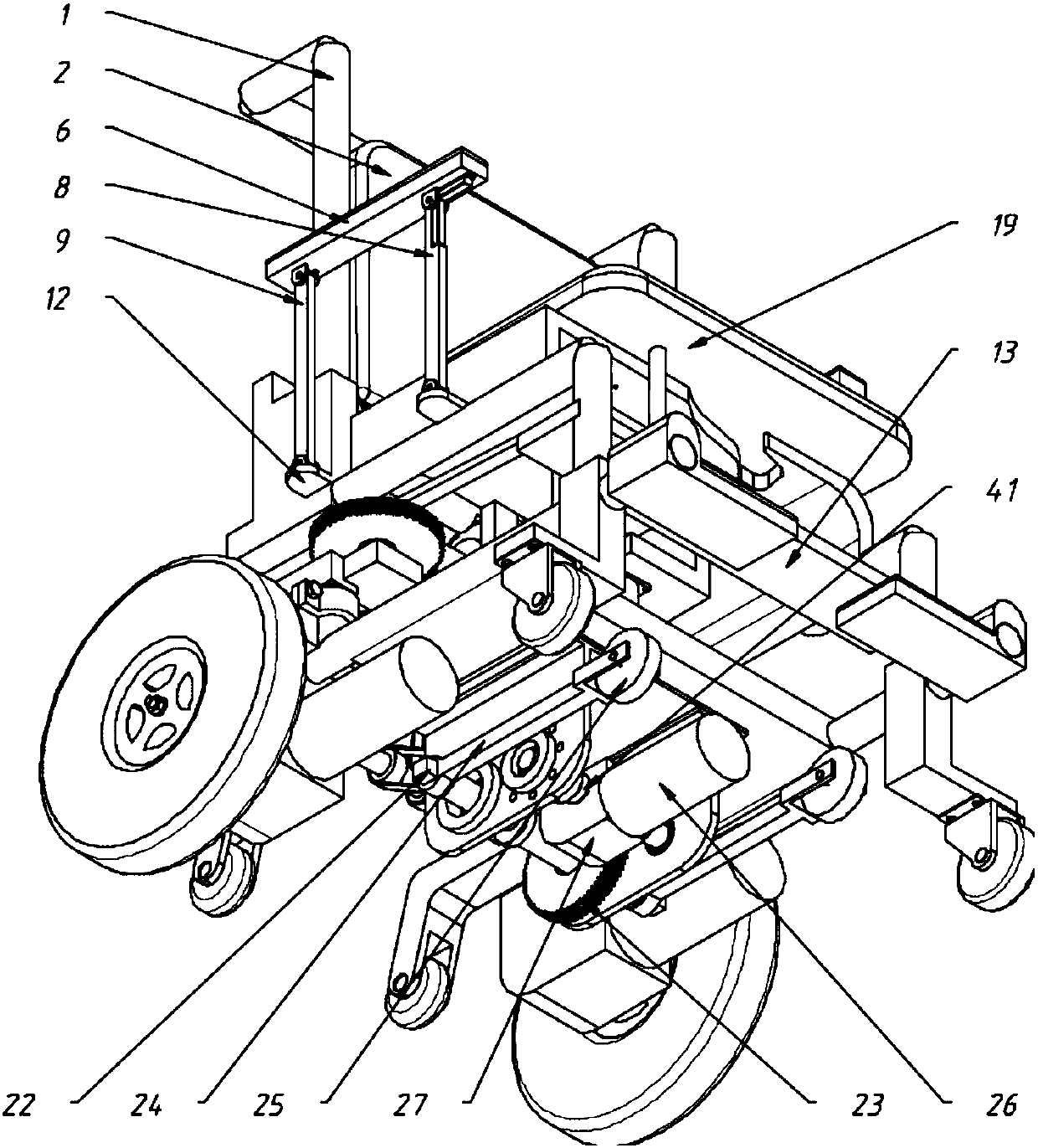 Electric wheelchair having functions of assisting going to and going out of beds and crossing over obstacles