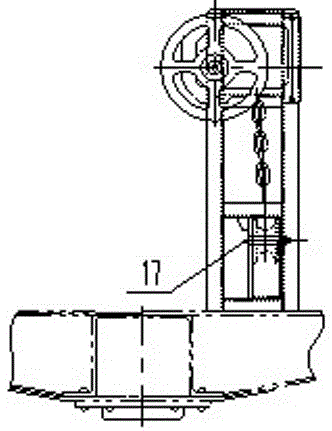 A hand brake device installed on the bottom frame of railway funnel car