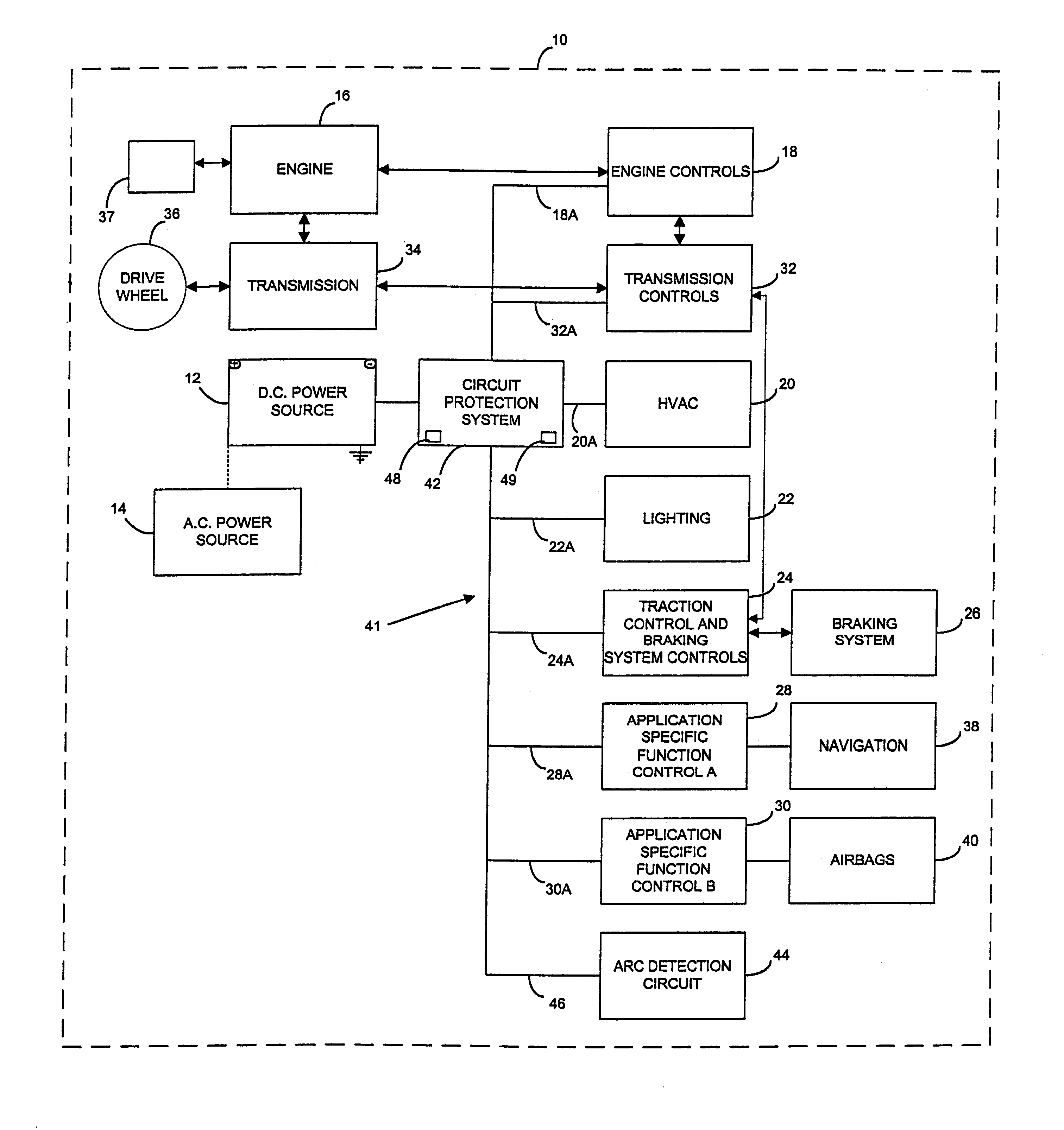 Vehicle electrical system arc detection apparatus and method