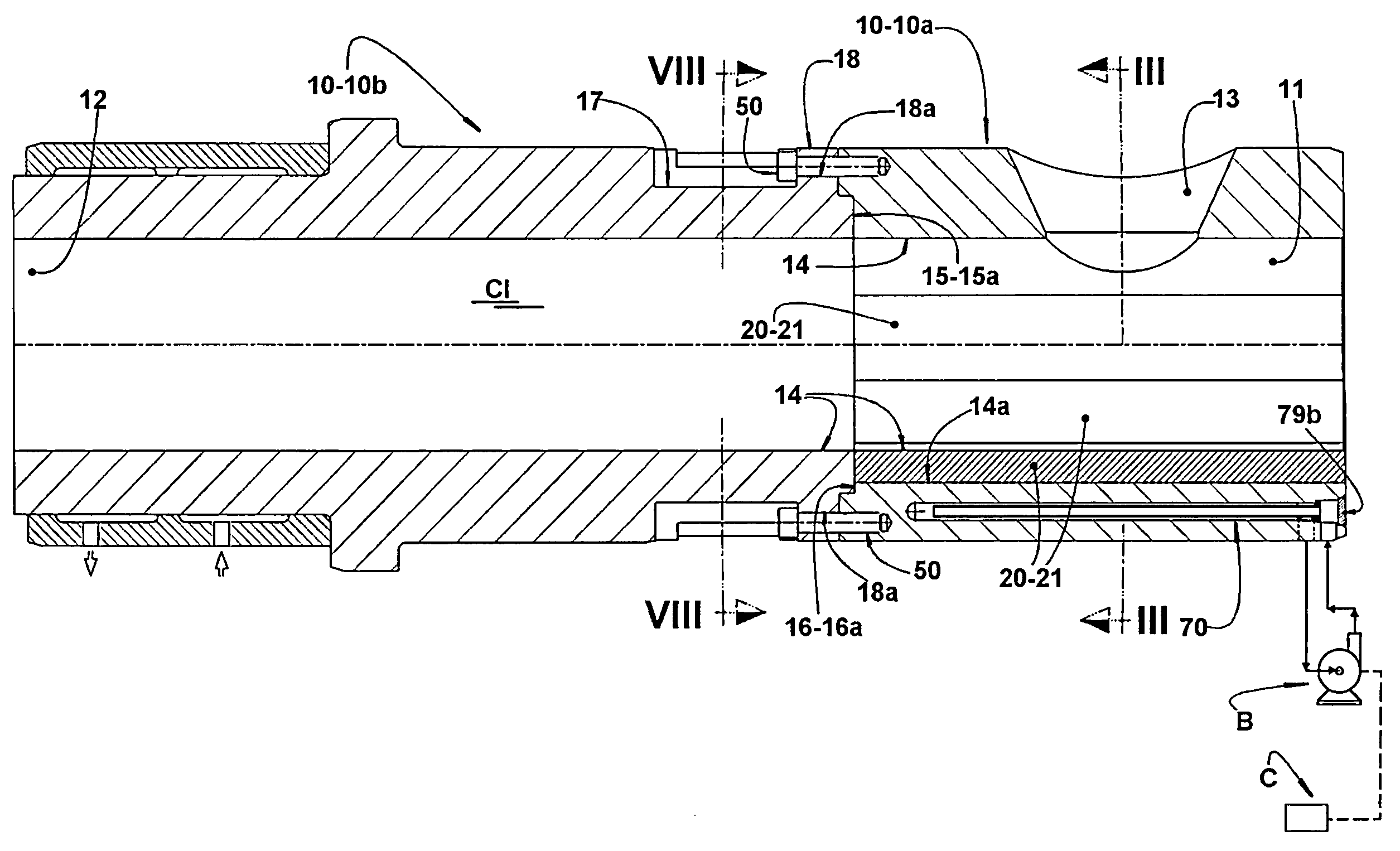 Injection chamber for a metal injection machine