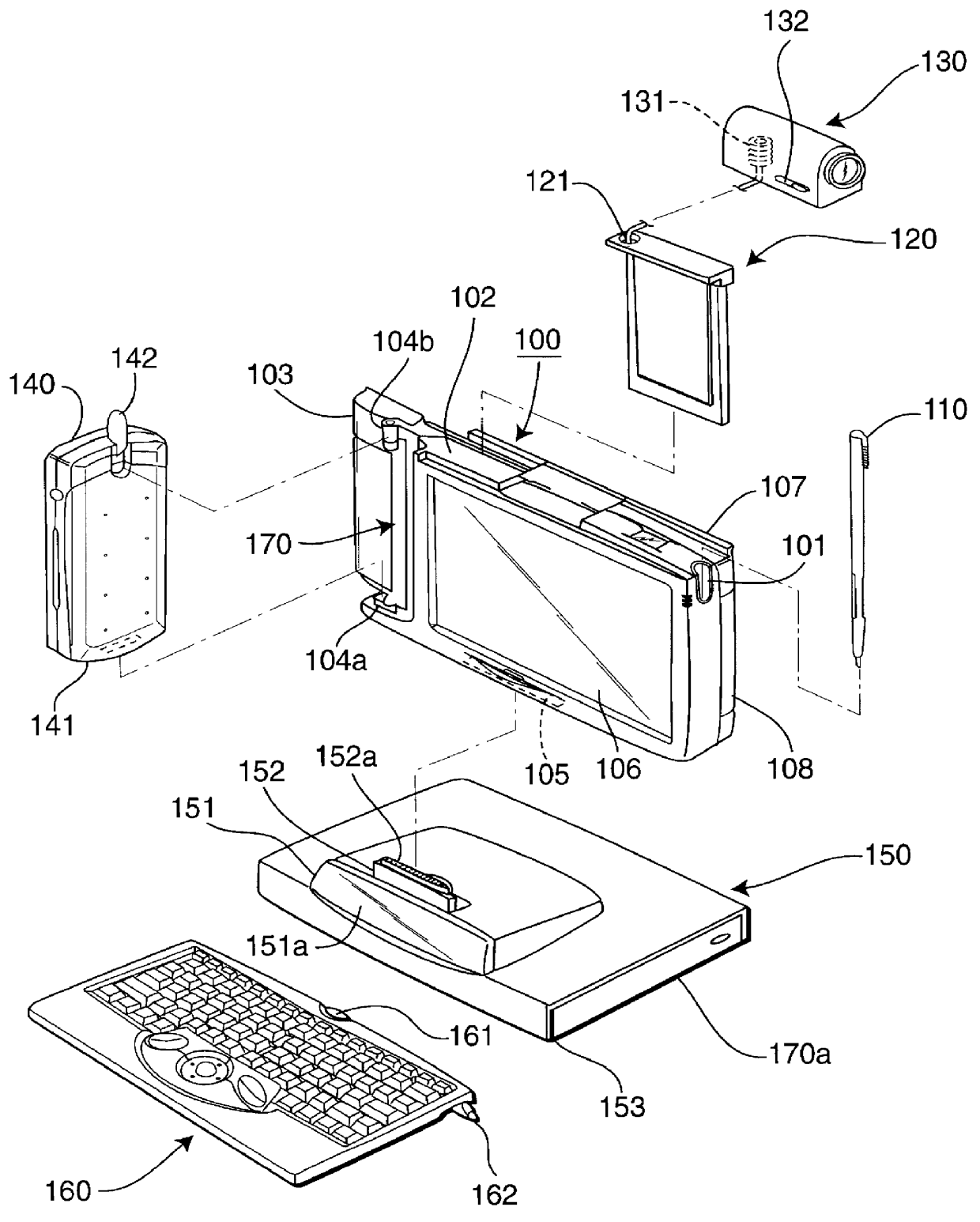 Portable computer on which a communication device can be mounted