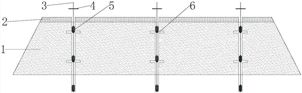 Road embankment deep layer failure non-digging comprehensive disposal construction method