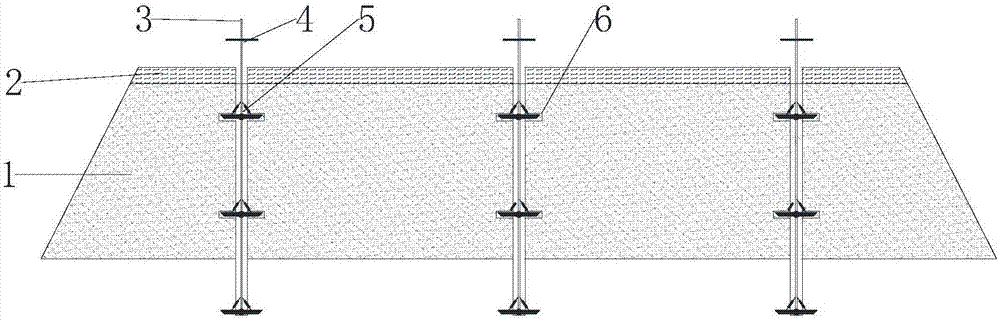 Road embankment deep layer failure non-digging comprehensive disposal construction method