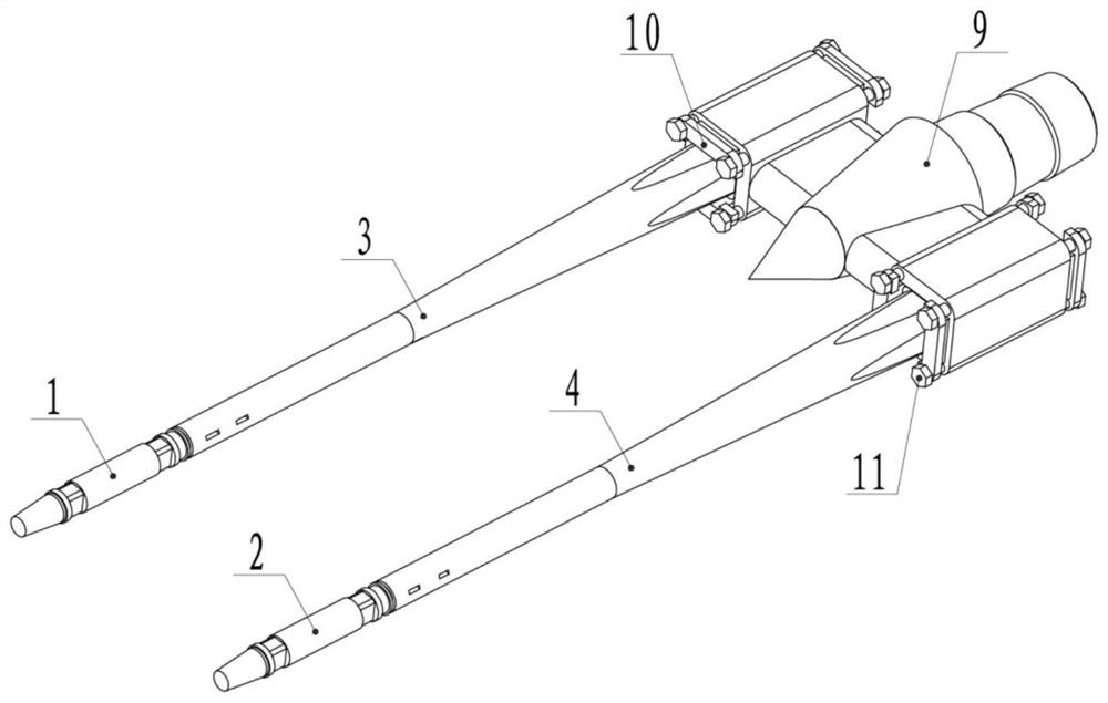 Applied in sub-transonic wind tunnel, dual-balance co-support force measuring device and method