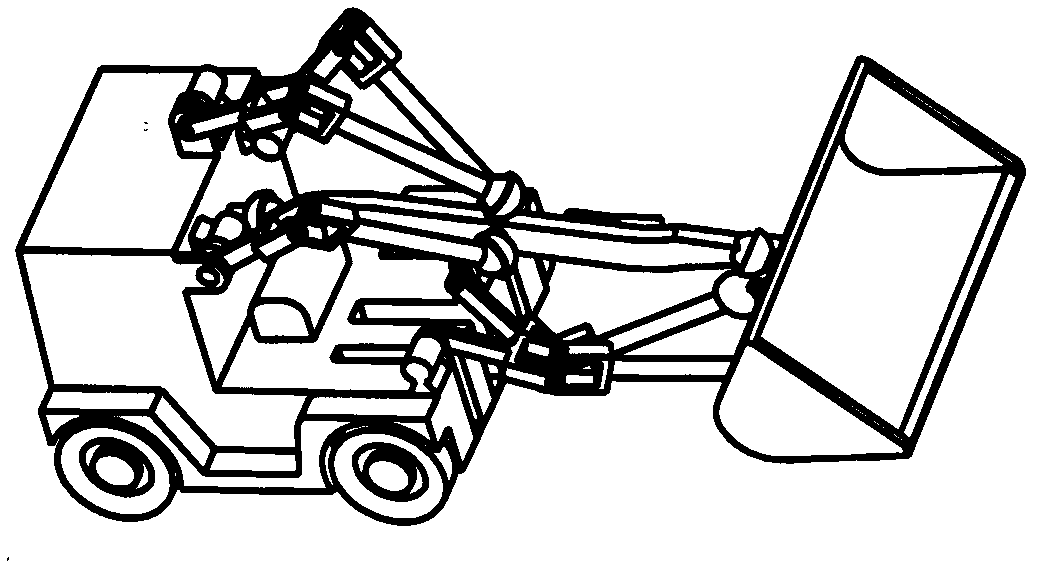 Space controllable mechanism-type loader with three-dimensional rotational moving arm and three-dimensional rotational bucket