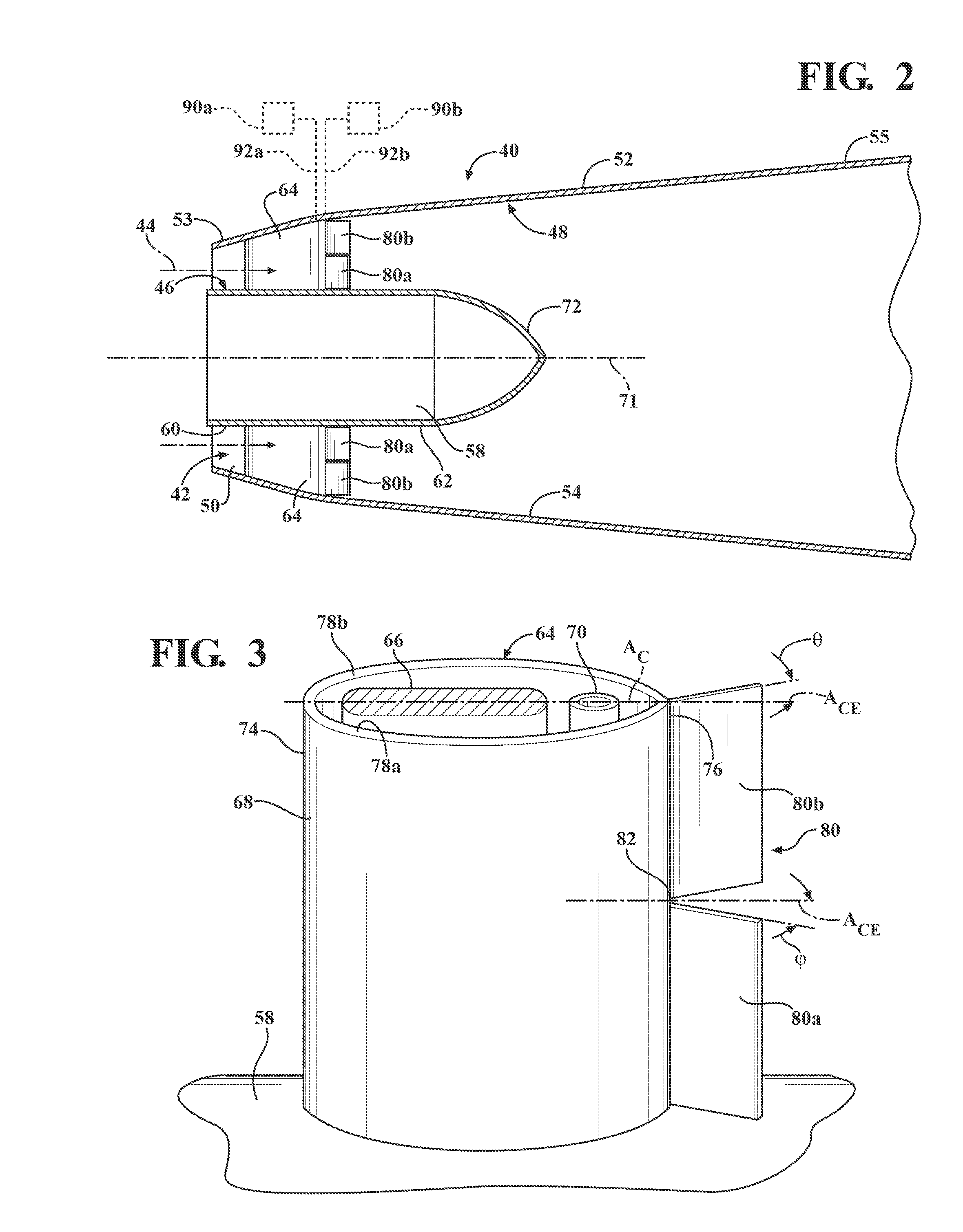 Diffuser with strut-induced vortex mixing