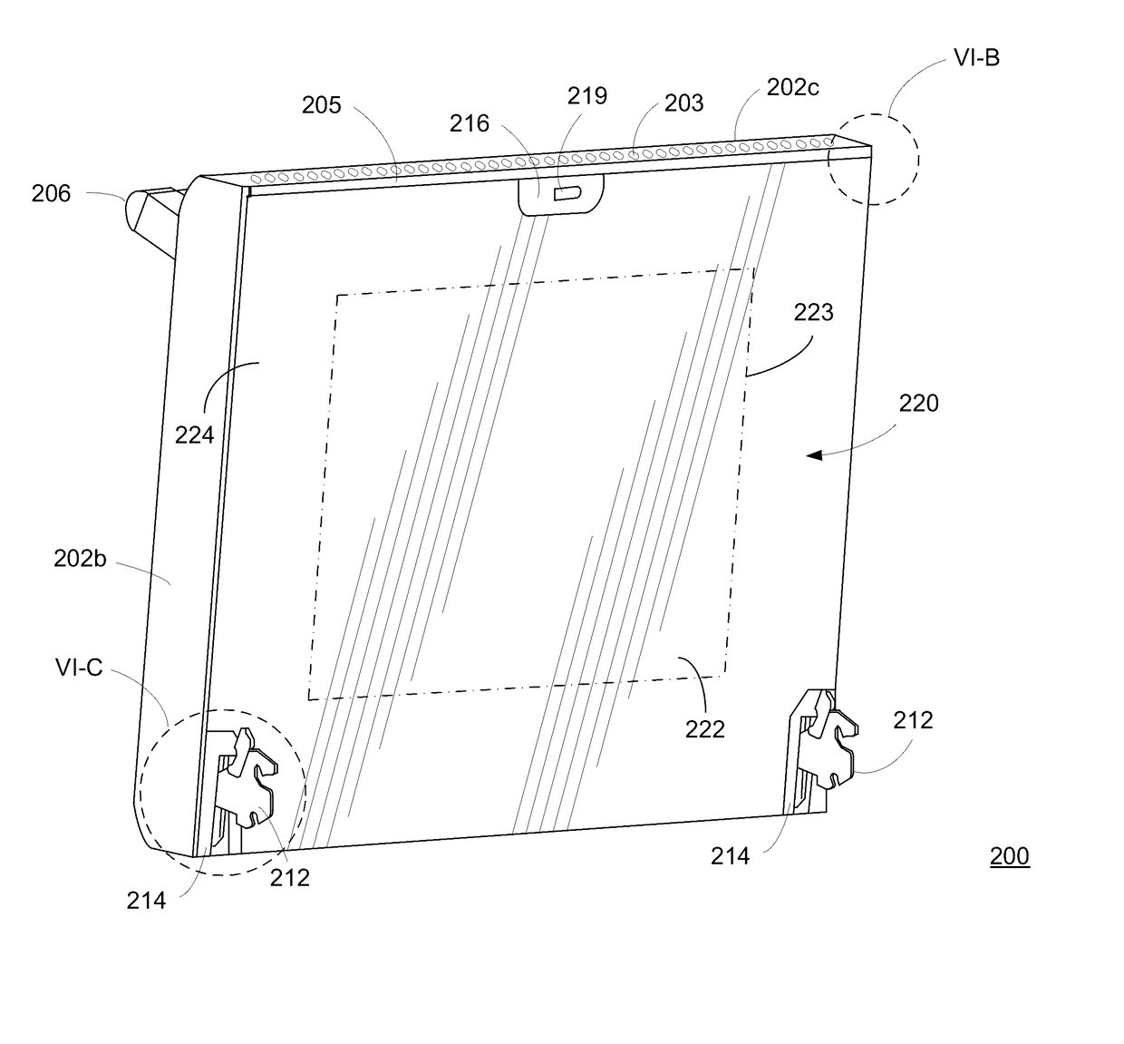 Household appliance having a mounting system for a full glass inner panel of a door