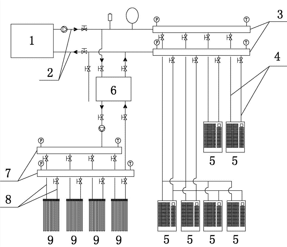 Radiation heating and cooling integrated air conditioner in quick effect and changeable load