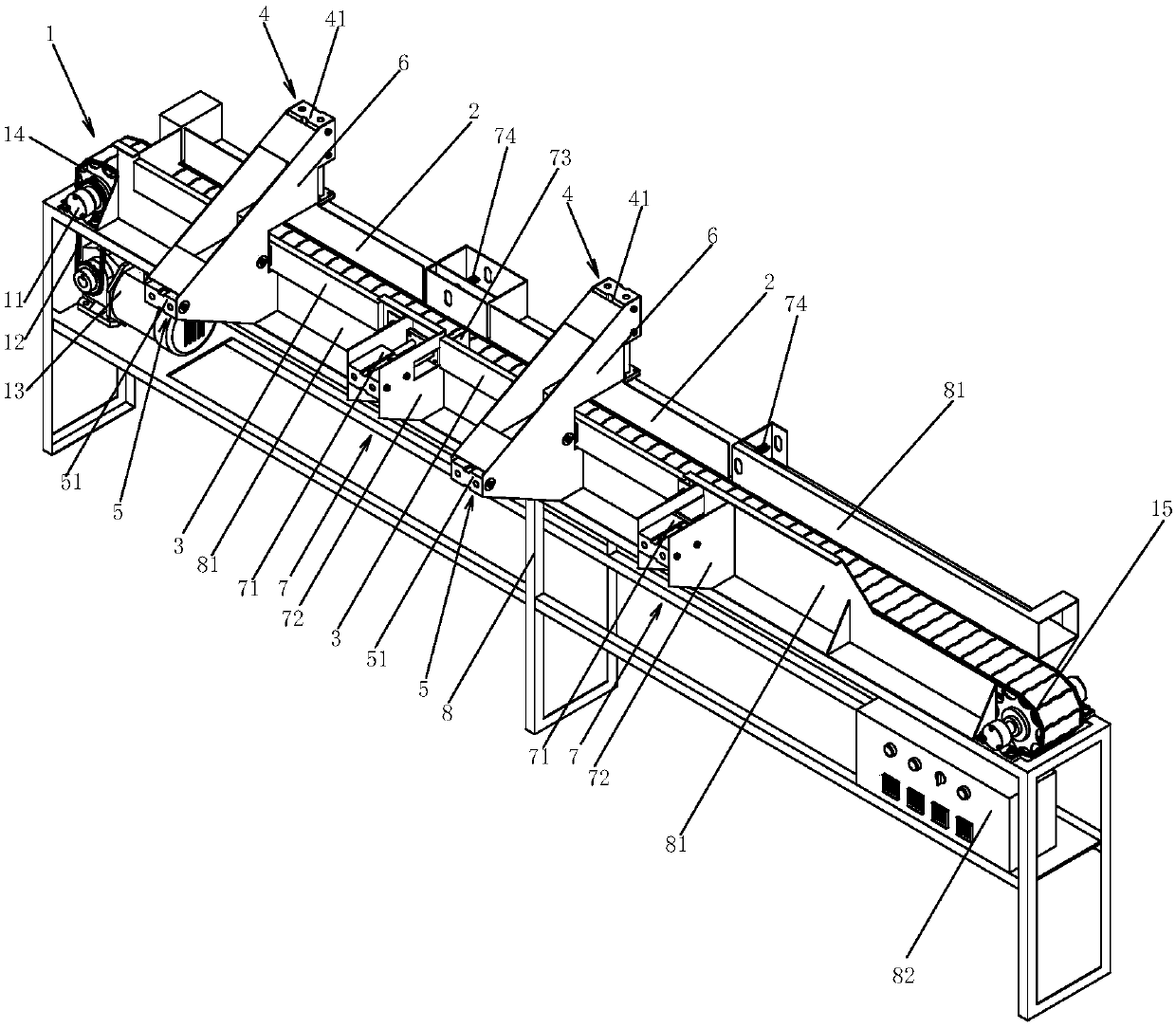 Device for automatic conveying distribution of heating-up furnace glassware