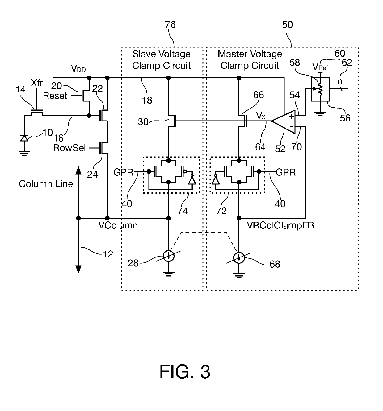 Column line clamp circuit for imaging array