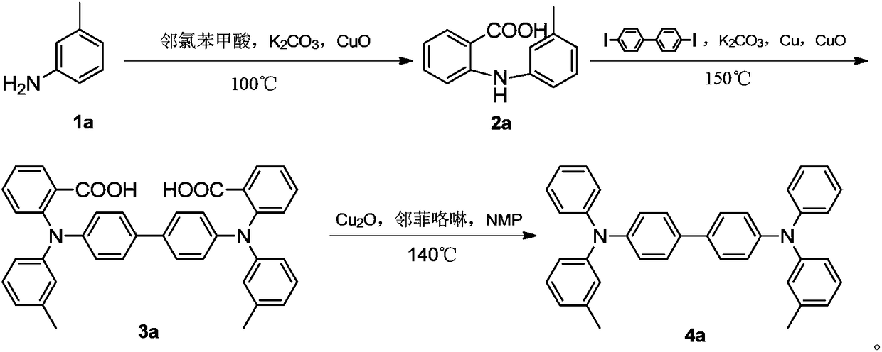 Method for preparing biphenyl triarylated amine compound by taking carboxyl as guide group, intermediate and preparation method thereof