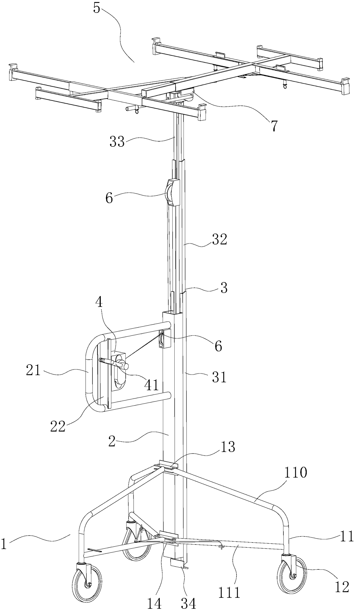 A mobile workpiece lifting vehicle with adjustable anti-skid size