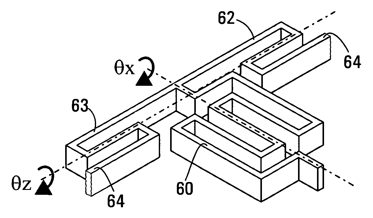 Micro-electro-mechanical-system two dimensional mirror with articulated suspension structures for high fill factor arrays