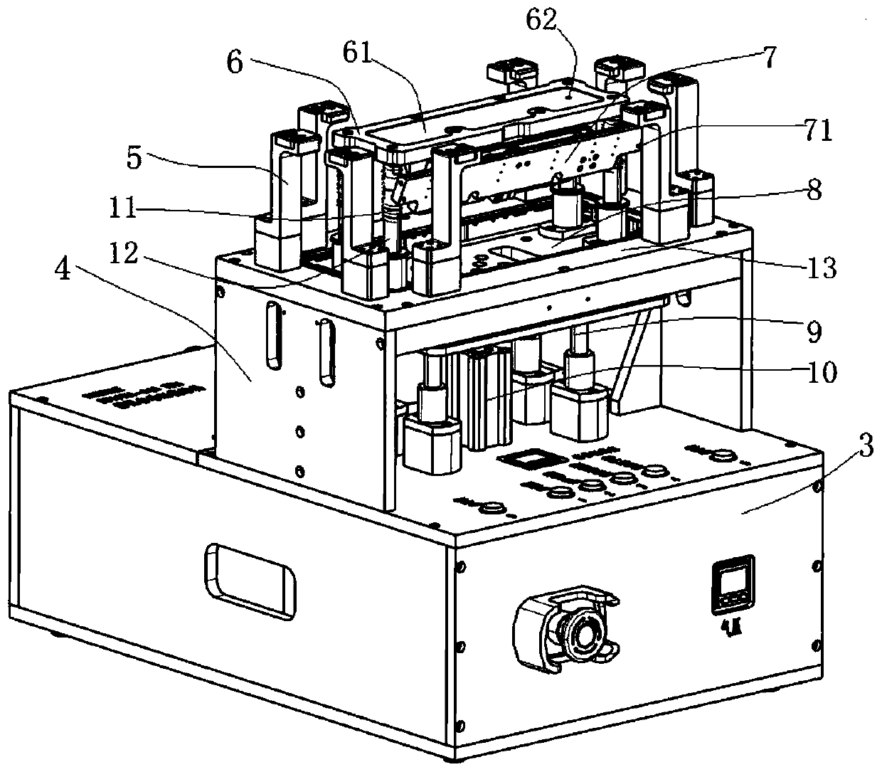 Semi-automatic assembly device and method for front frame and screen of automobile vehicle-mounted screen