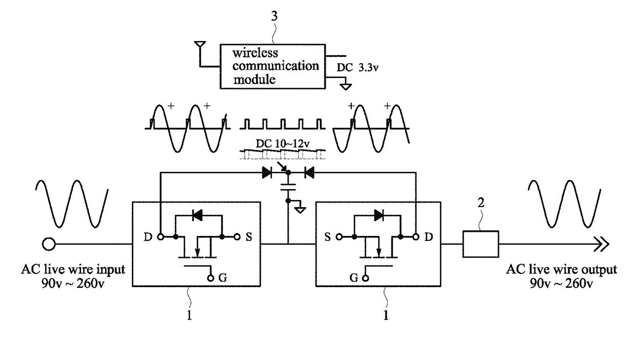 Single fire-wire phase-front dynamic AC power fetching module