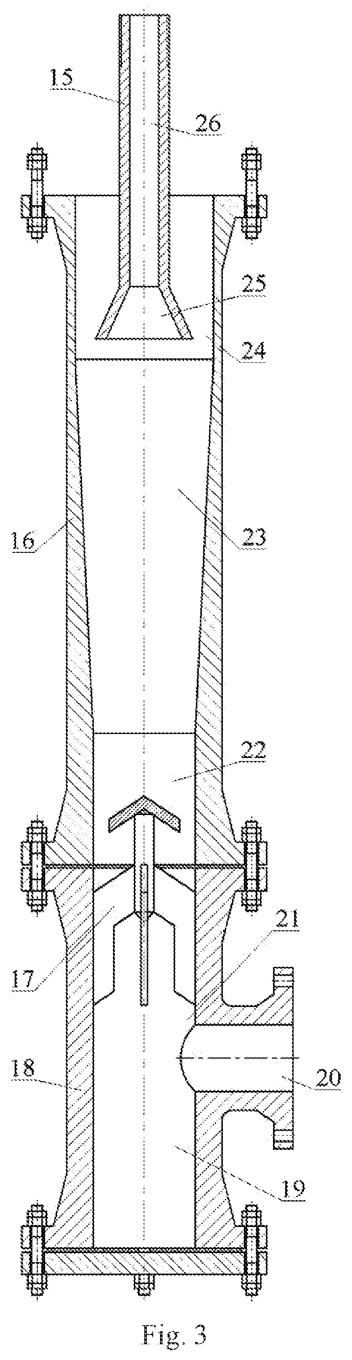 Compact l-shaped cylinder-cone combined tubular three-stage axial flow degassing device