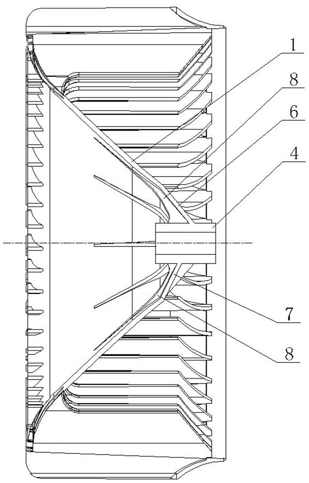 Impeller with high-low curved surface structure