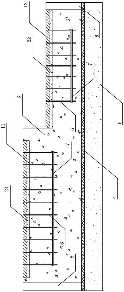 Vibrating table shock-absorbing foundation structure and its construction method