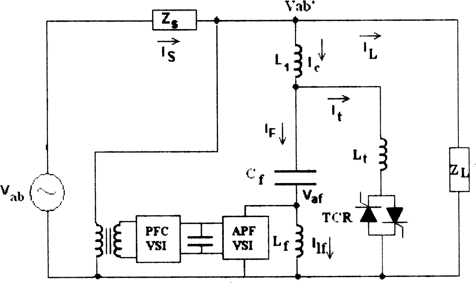 A TCR static passive compensation device with T active power filter structure