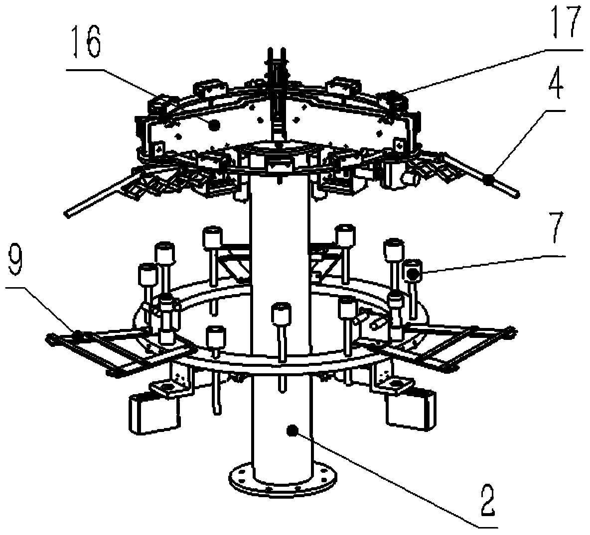 A lift-type high-pole lamp with a semi-automatic hooking device installed