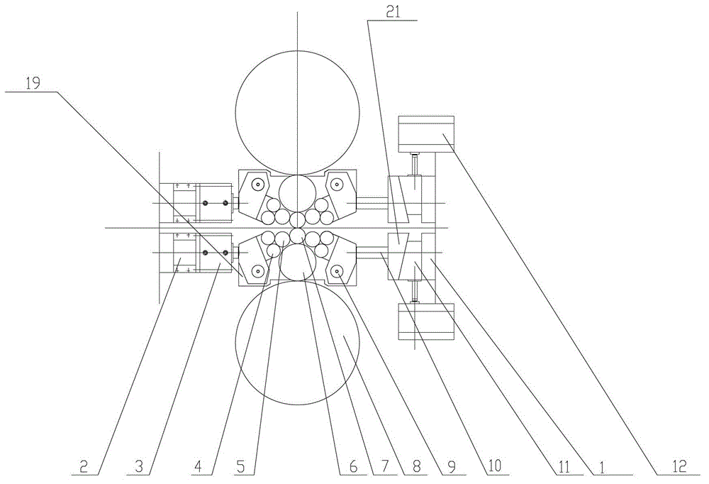 Adjusting device for oil cylinder inclined iron for side support of work roll in 18-high rolling mill