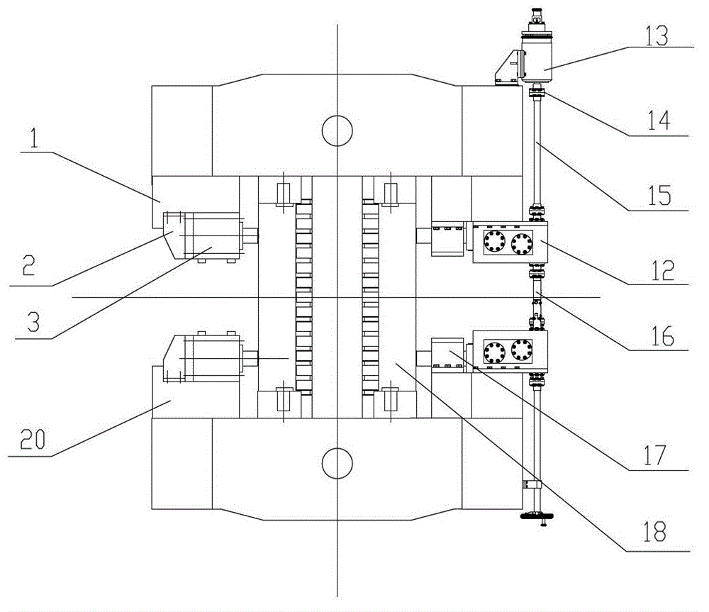 Adjusting device for oil cylinder inclined iron for side support of work roll in 18-high rolling mill