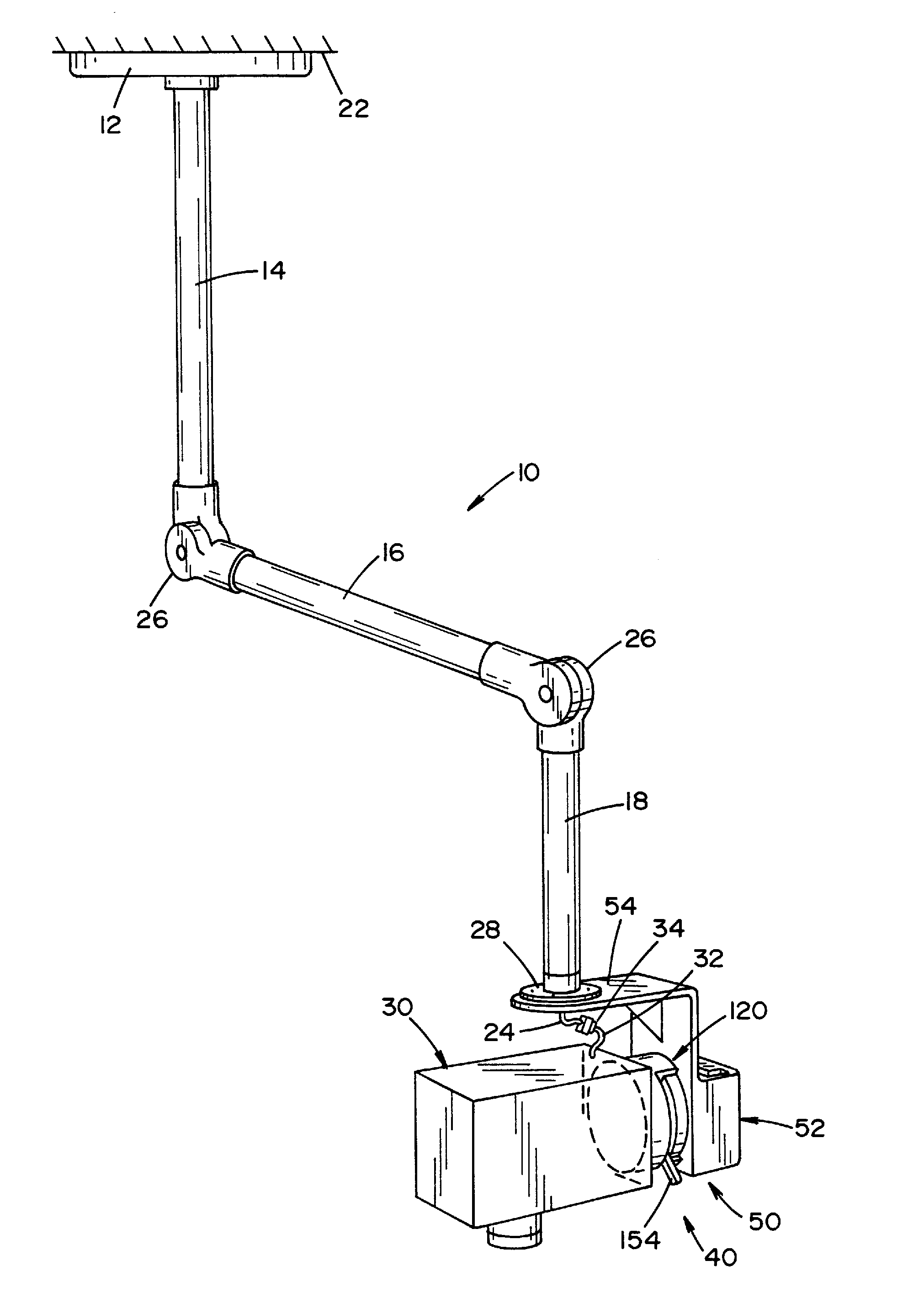 Connection system for mounting a device onto a support arm