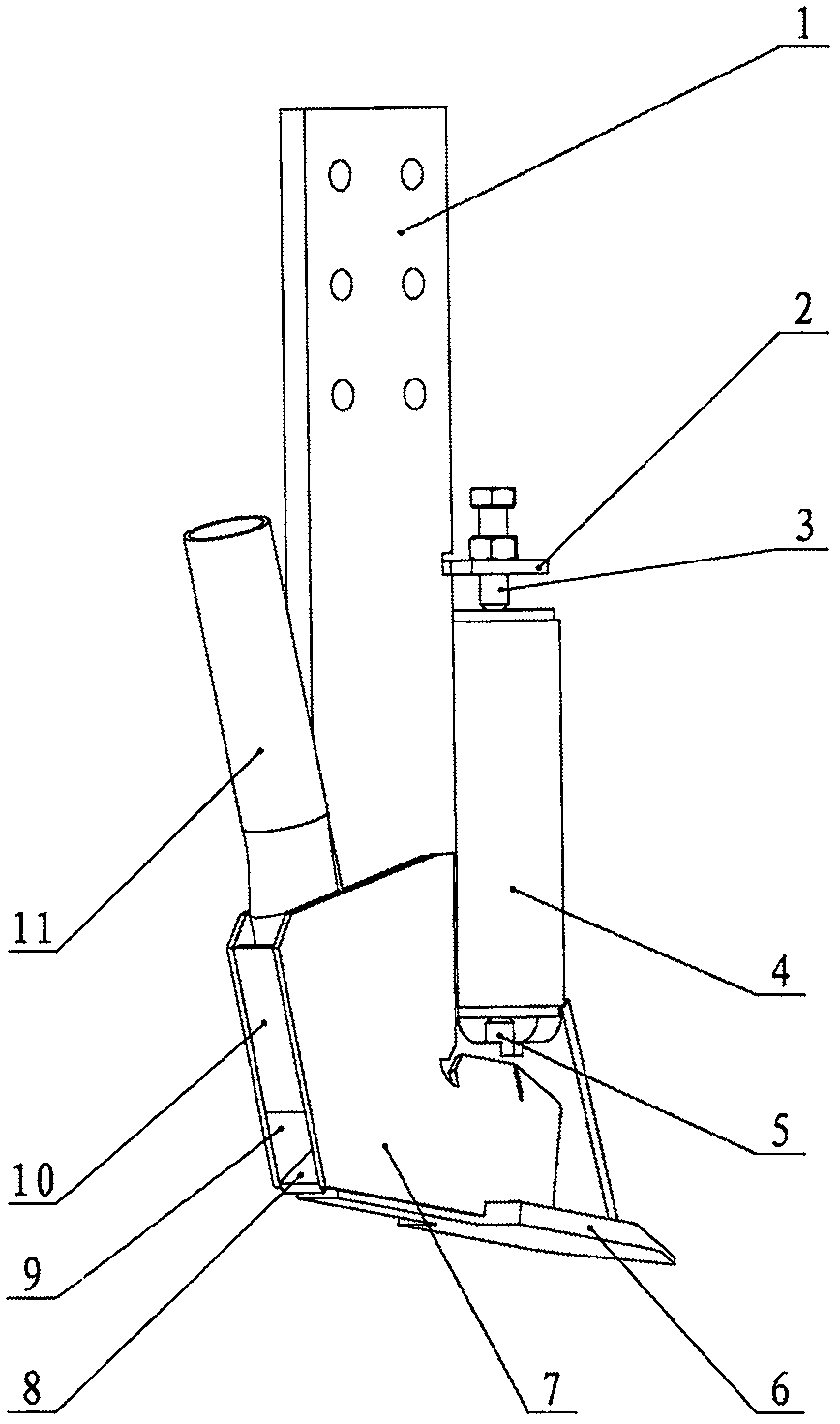 Roller type no-tillage seeding reversed T-shaped ditcher