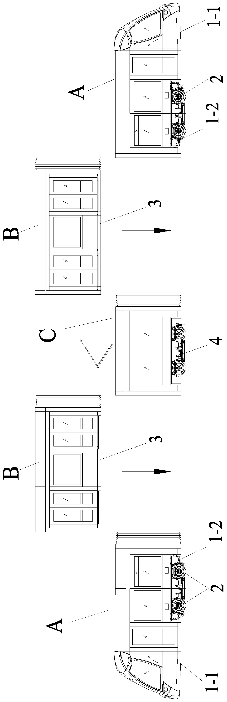 Combined auxiliary tooling for erecting a car and a method for unloading a car based on the tooling