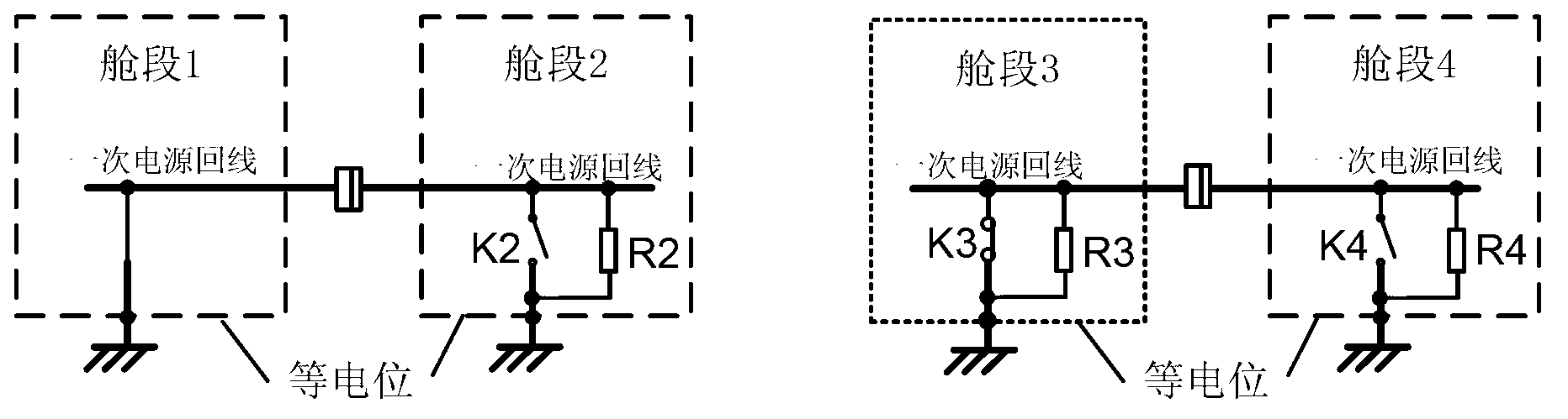 Grounding design method of multi-cabin combined type spacecraft