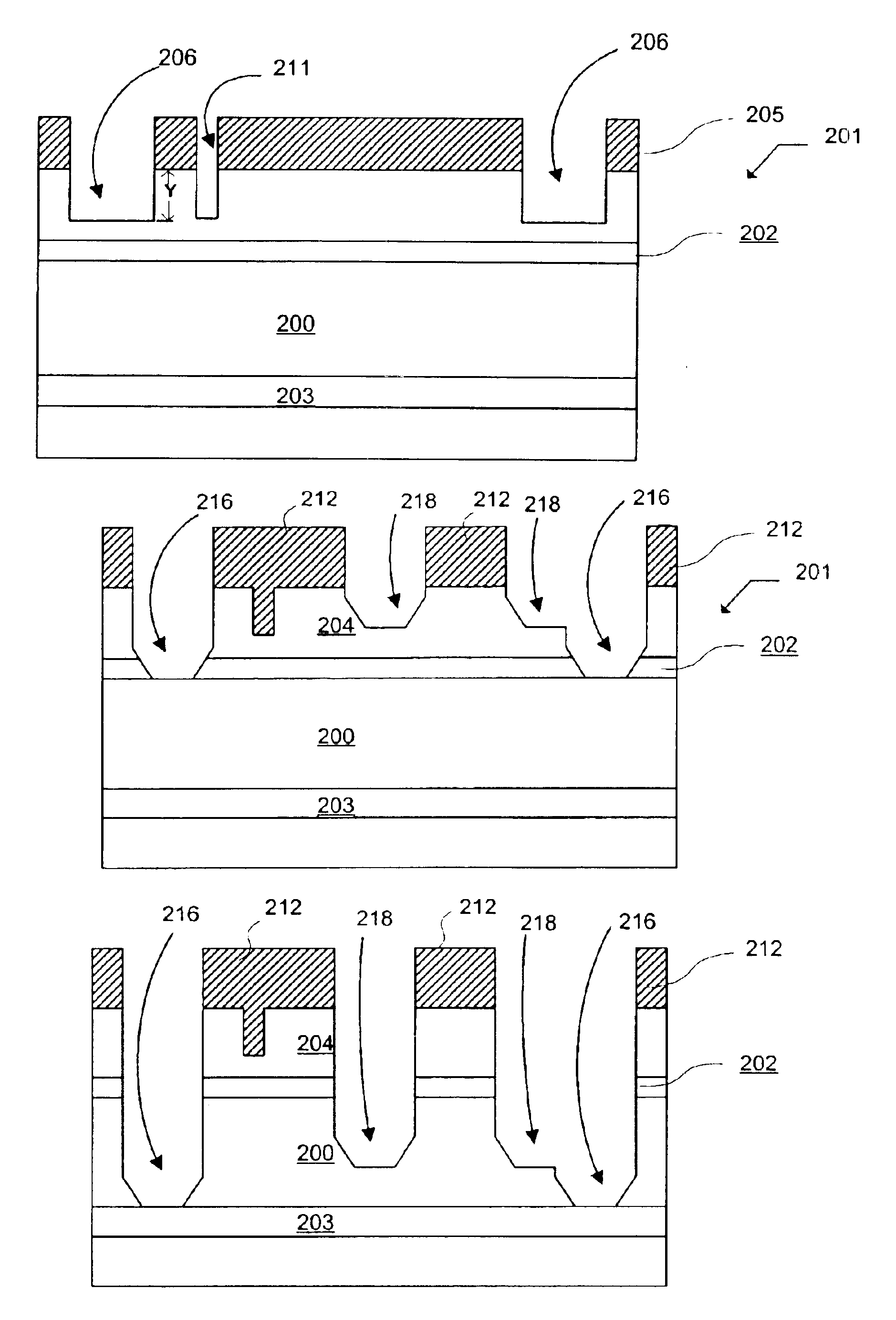 Fabrication of trenches with multiple depths on the same substrate