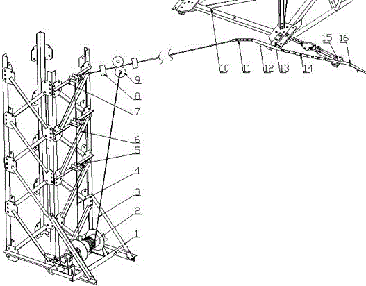 Automatic up-and-down device of line patrol robot of strain tower