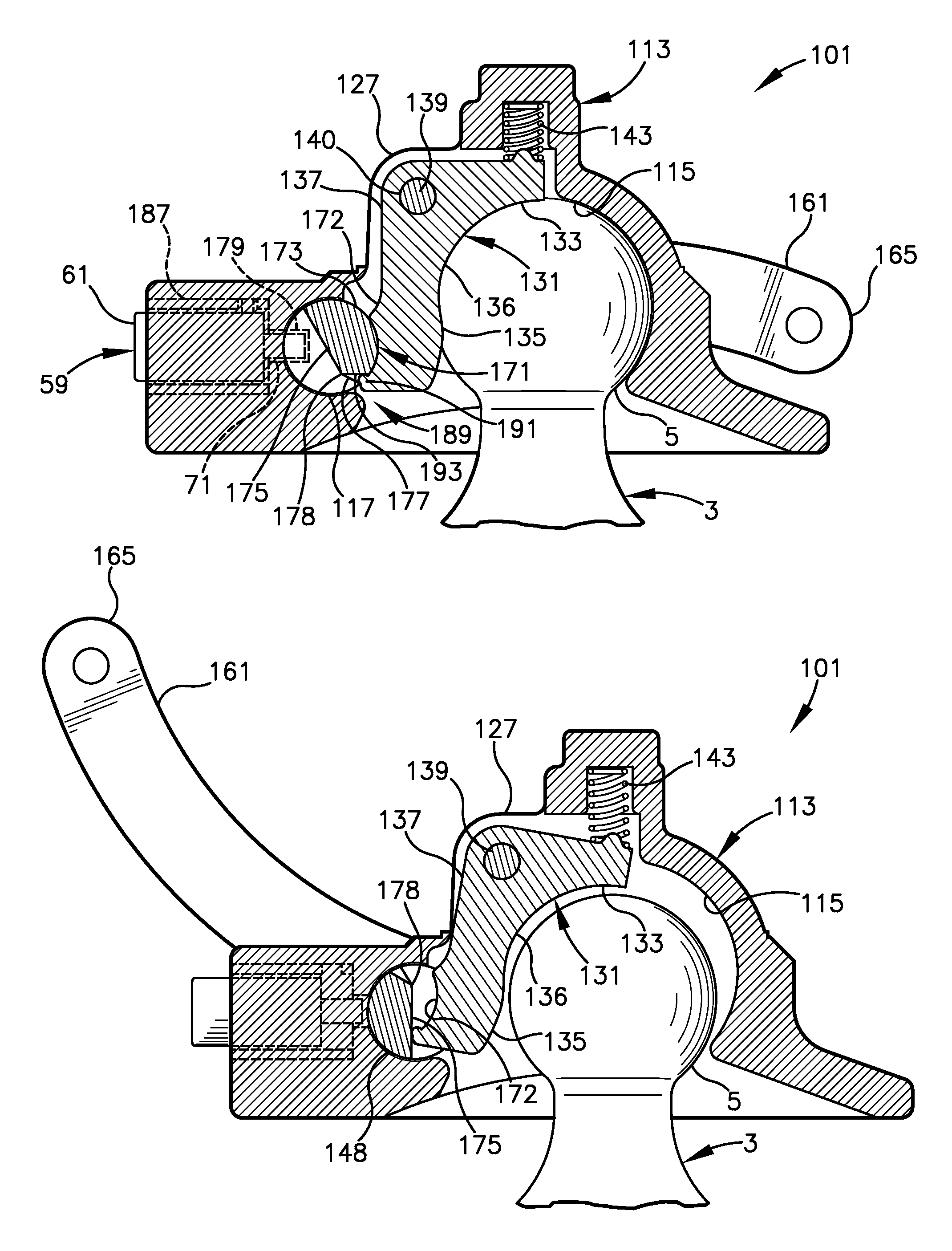 Self-latching and locking trailer coupler