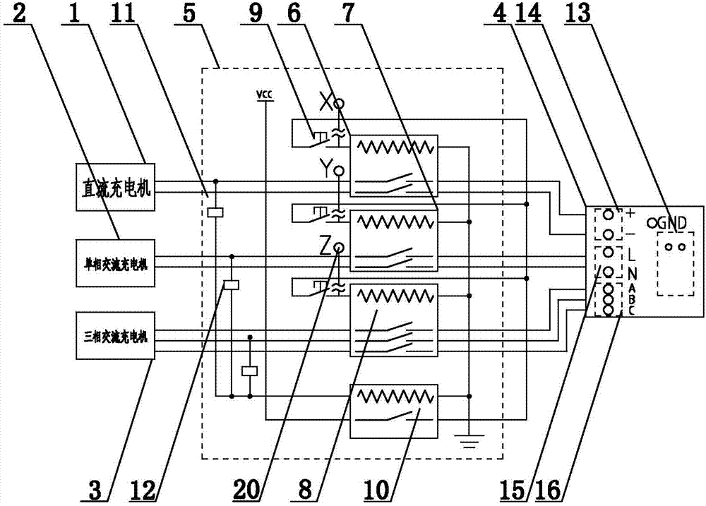 Alternating and direct current integrated intelligent charging connecting device