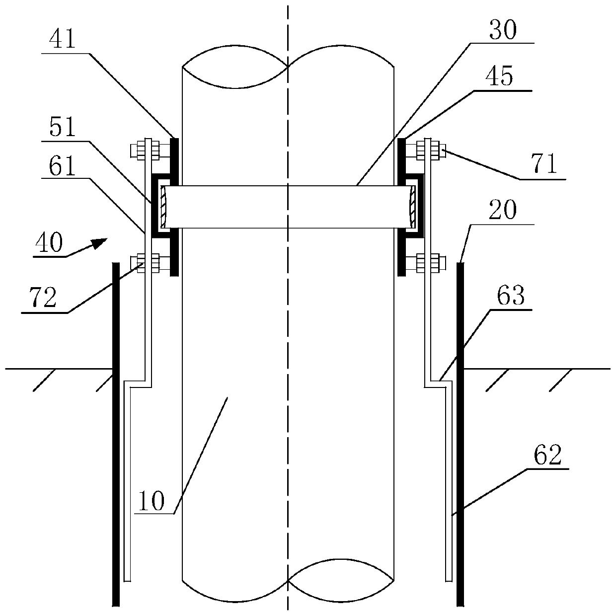 Pipeline casing pipe mounting and fixing device and application method thereof