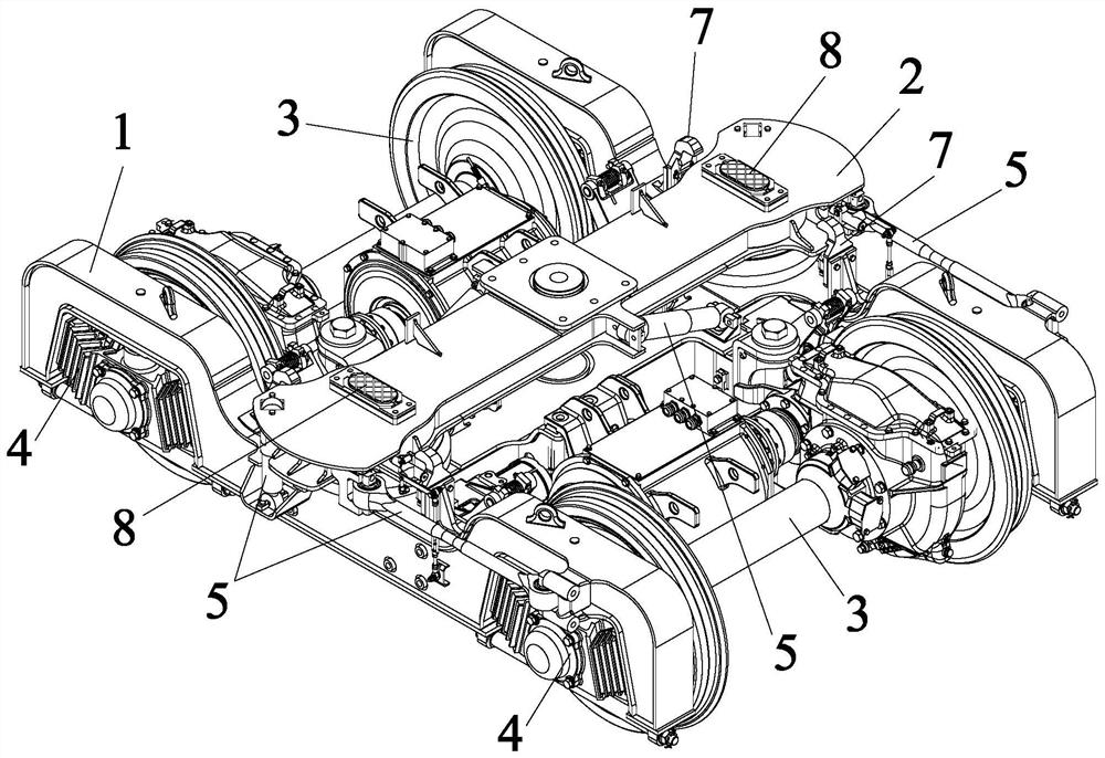 Axle box external subway bogie with integrated swing bolster and hoisting support device