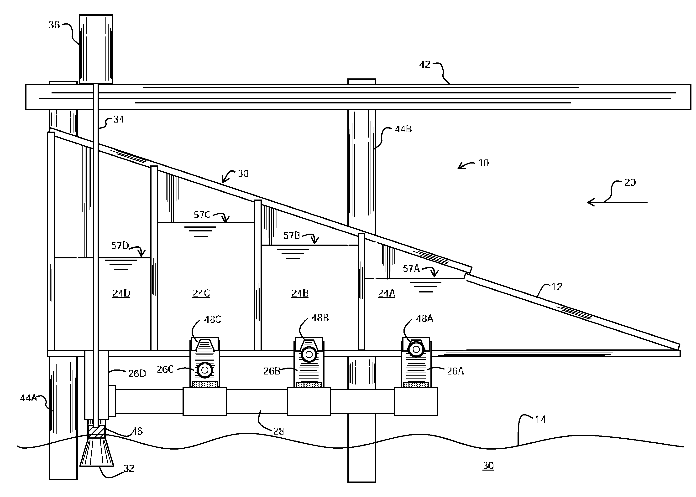 Wave power converter apparatus employing independently staged capture of surge energy