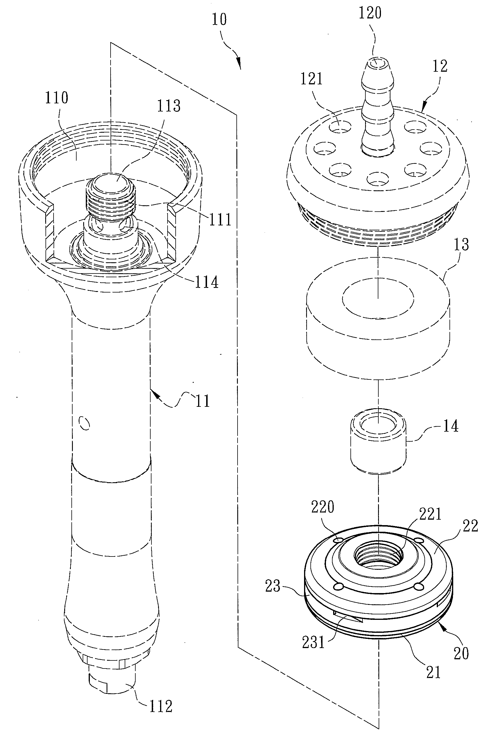 Pneumatic turbine motor air chamber