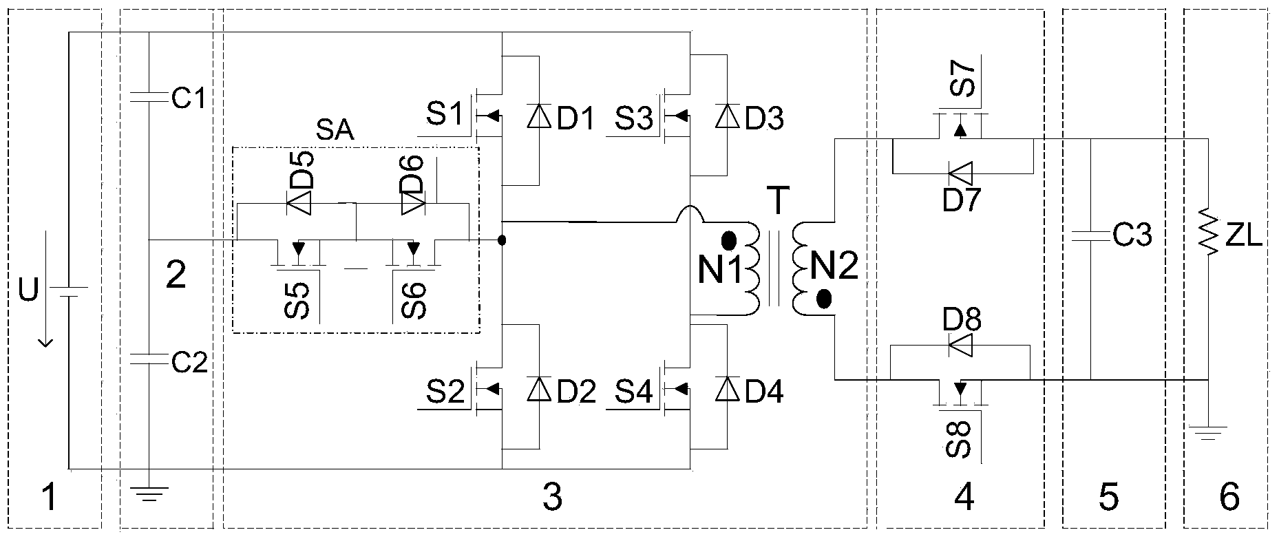 Full-bridge current-source high-frequency isolation-type three-level inverter