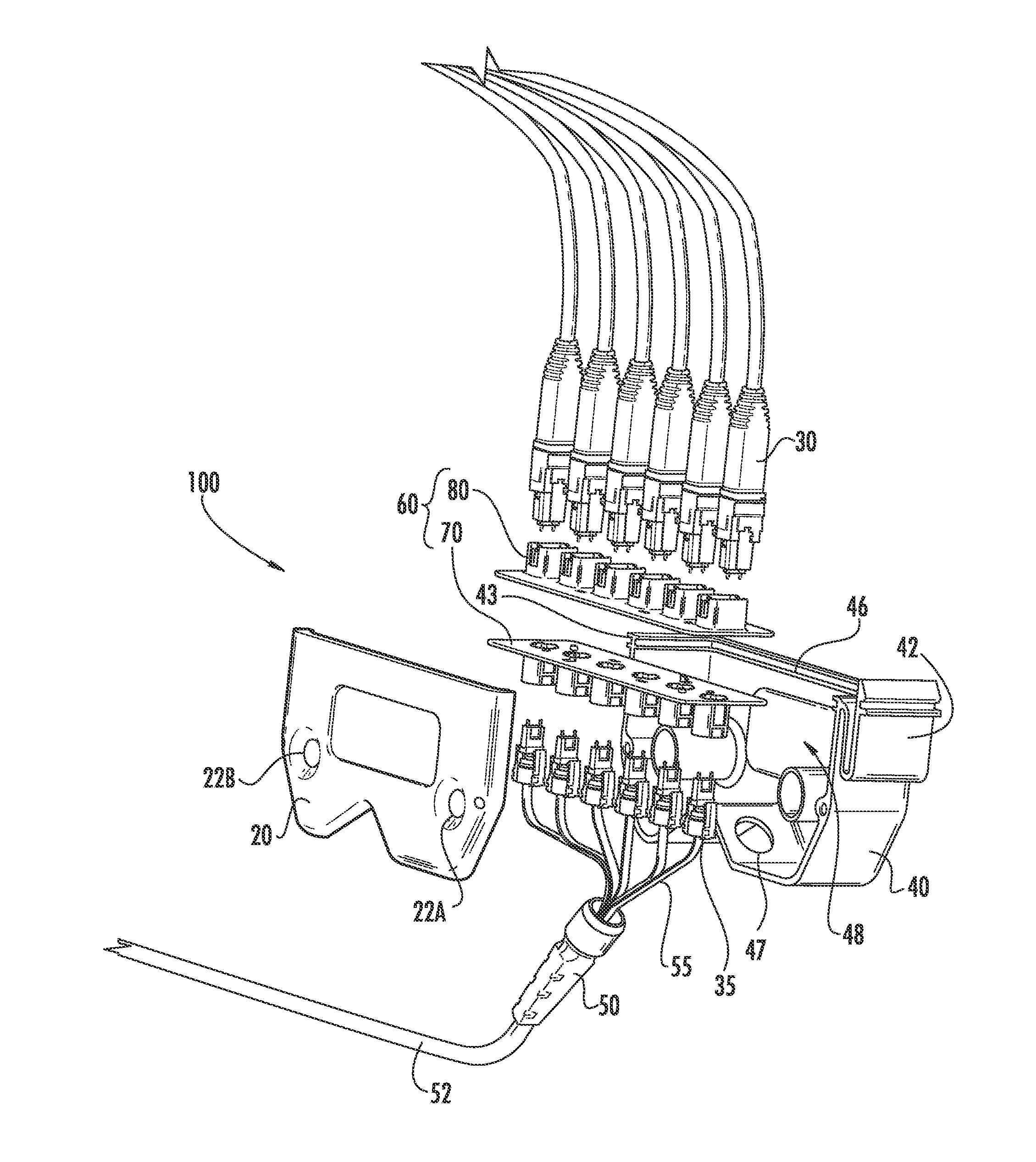 Articulated Strain Relief Boot on a Fiber Optic Module and Associated Methods