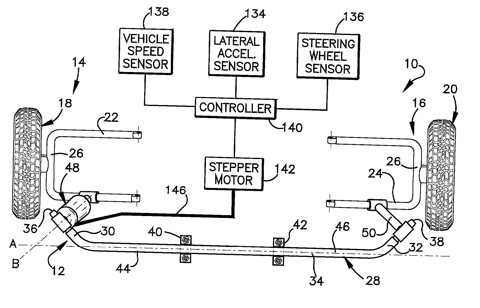 Anti-roll bar with link actuator for controlling torsional rigitidy