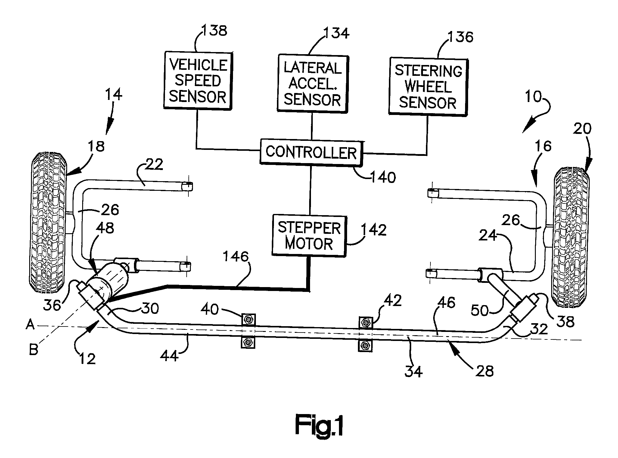 Anti-roll bar with link actuator for controlling torsional rigitidy