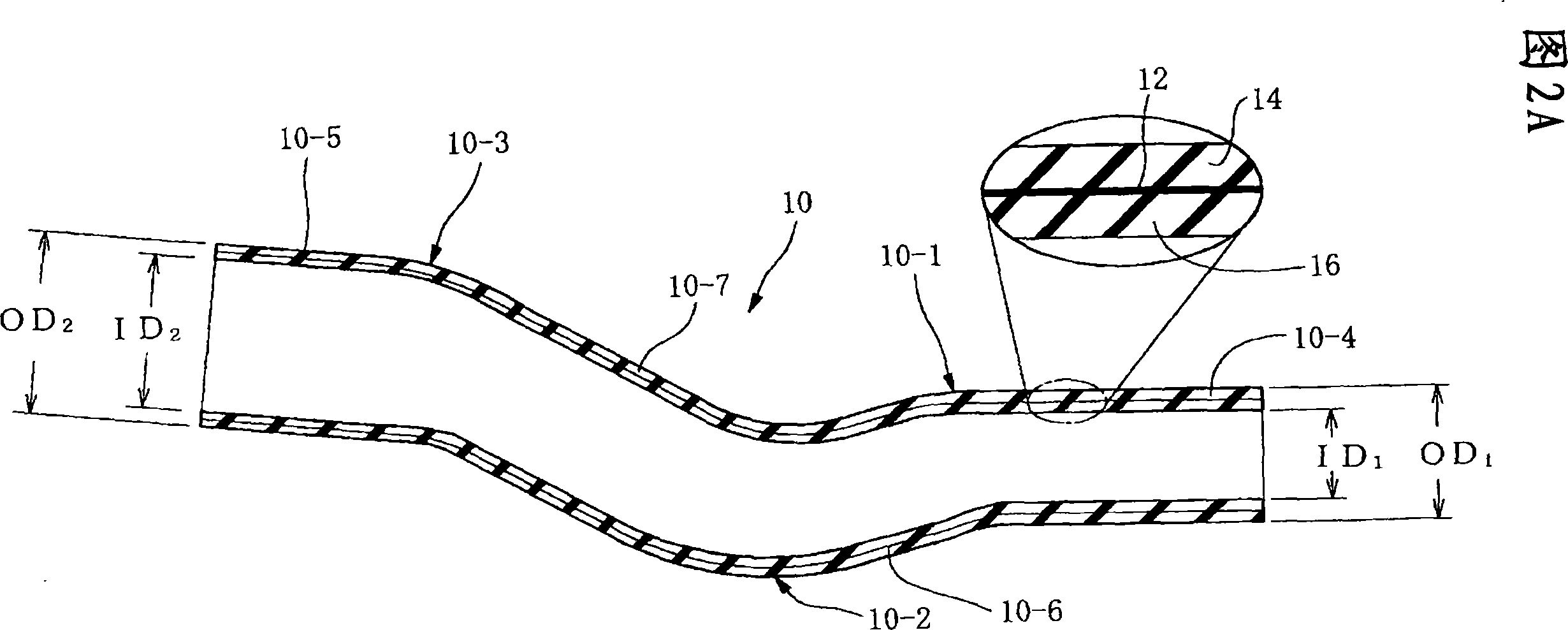 Resin composite hose of curved shape and method for producing the same