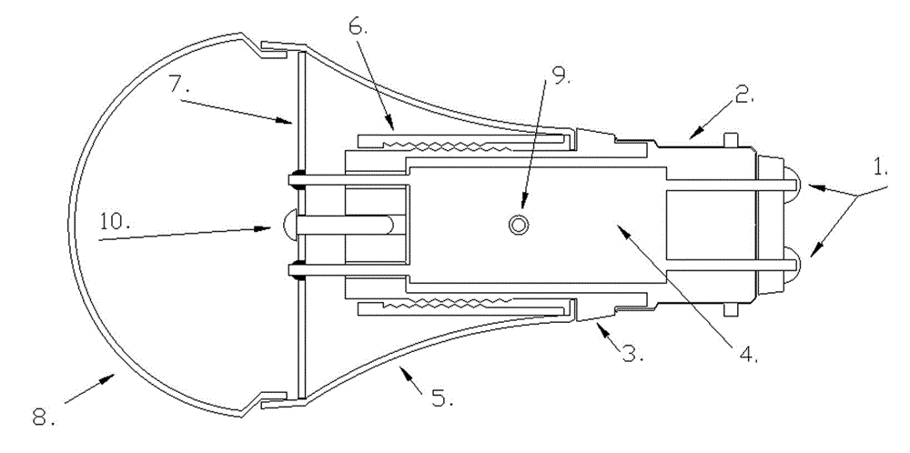 Semicircular spliced LED (Light-Emitting Diode) lamp bulb provided with embedded driver