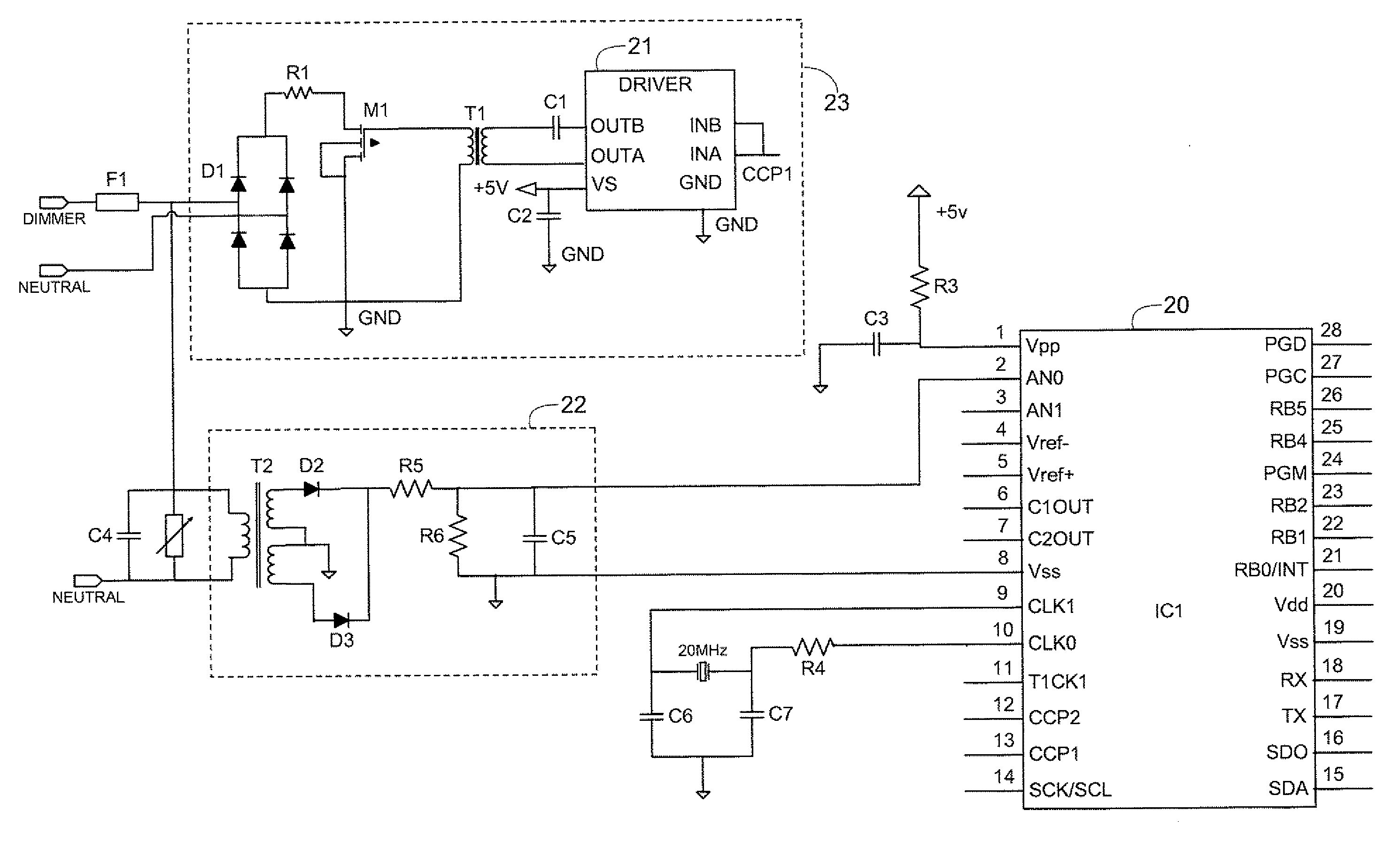 Controller and method for controlling an intensity of a light emitting diode (LED) using a conventional ac dimmer