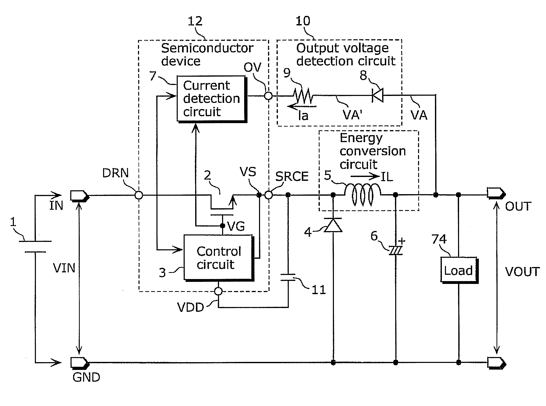 Switching power supply device and semiconductor device used for the same